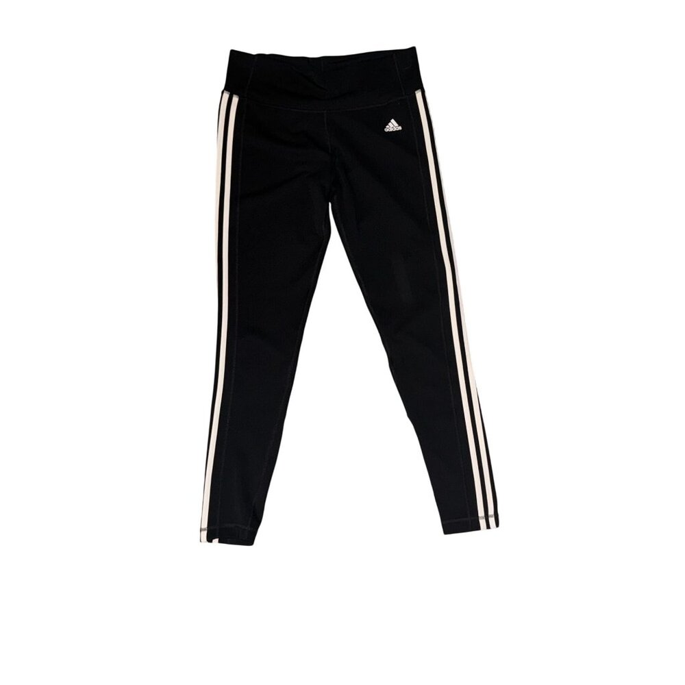 Adidas Womens Climalite Black Leggings With White Stripes Size L